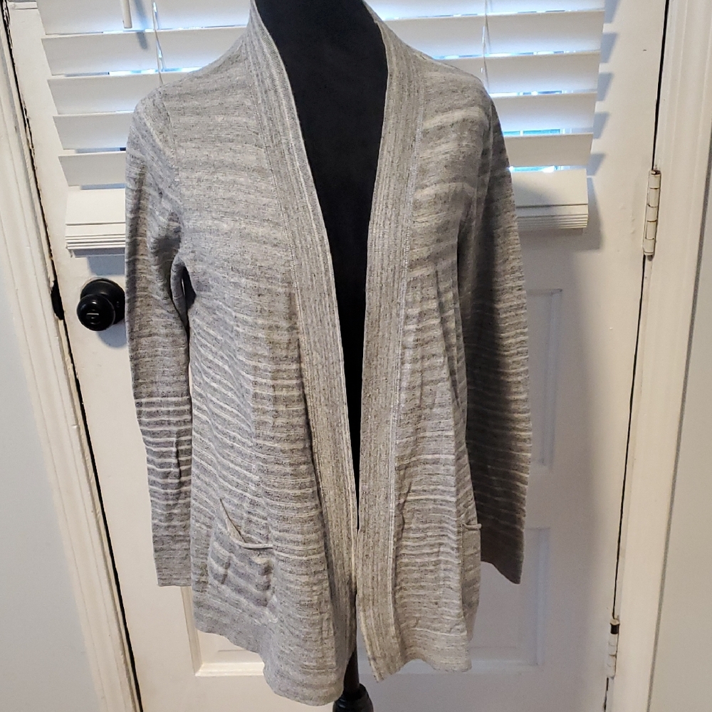 Lou & Grey Light Gray Striped Cardigan
